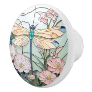 Bouton De Porte En Céramique Dragonfly japonaise en verre verni Art déco Nouvea