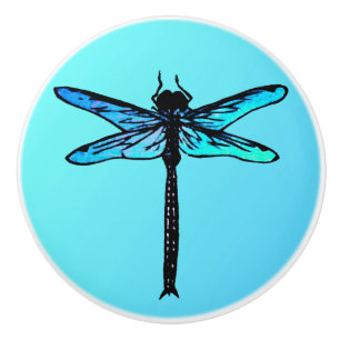 Bouton De Porte En Céramique Dragonfly japonaise vintage, bleu turquoise