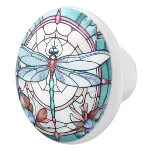 Bouton De Porte En Céramique Dragonfly Light Bleu et Blanc Tissu