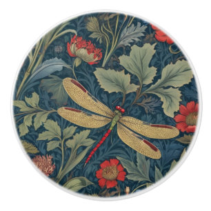 Bouton De Porte En Céramique Dragonfly William Morris style Côté droit Vintage