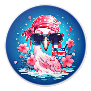 Bouton De Porte En Céramique Drapeau américain avec Flamant rose Cartoon-69681