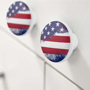 Bouton De Porte En Céramique Drapeau américain rustique en céramique