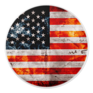 Bouton De Porte En Céramique Drapeau américain vintage patiné