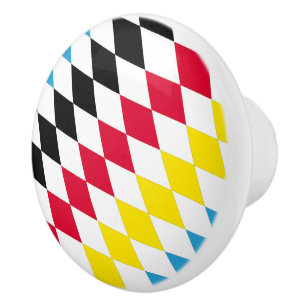 Bouton De Porte En Céramique Drapeau bavarois diamant noir rouge jaune bleu mot