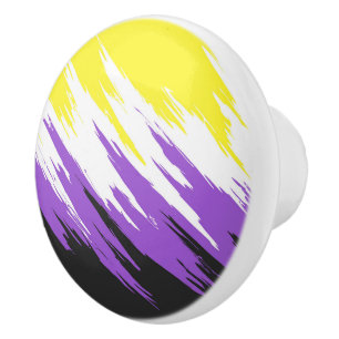 Bouton De Porte En Céramique Drapeau de fierté non binaire funky grunge zigzag