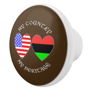 Bouton De Porte En Céramique Drapeau de la diaspora africaine USA Cœur Patrimoi