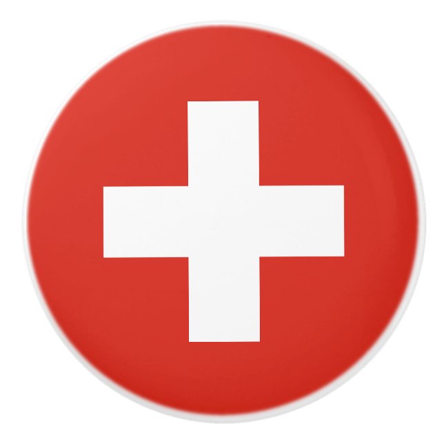Bouton De Porte En Céramique Drapeau de la Suisse (Devant)