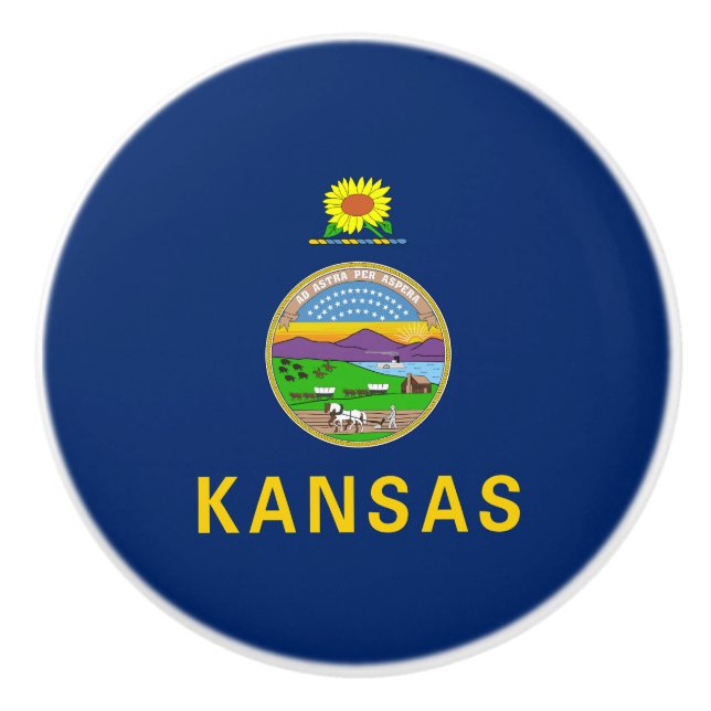Bouton De Porte En Céramique Drapeau de l'État du Kansas (Devant)
