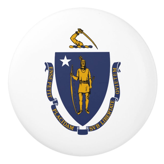 Bouton De Porte En Céramique Drapeau de l'État du Massachusetts (Devant)