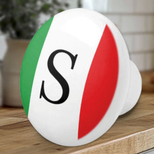 Bouton De Porte En Céramique Drapeau de l'Italie - Italien monogrammé