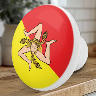 Bouton De Porte En Céramique Drapeau de Sicile - Trinacrie Méduse Rouge et Jaun