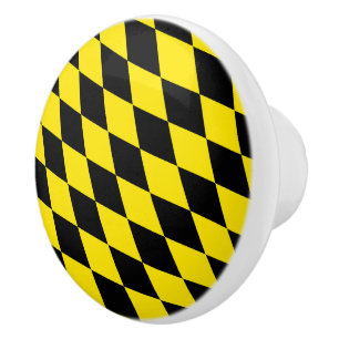 Bouton De Porte En Céramique Drapeau diamant de Bavière noire et jaune Motif