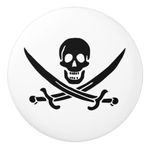 Bouton De Porte En Céramique Drapeau pirate crâne épées croisées
