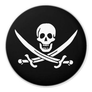 Bouton De Porte En Céramique Drapeau pirate crâne épées croisées
