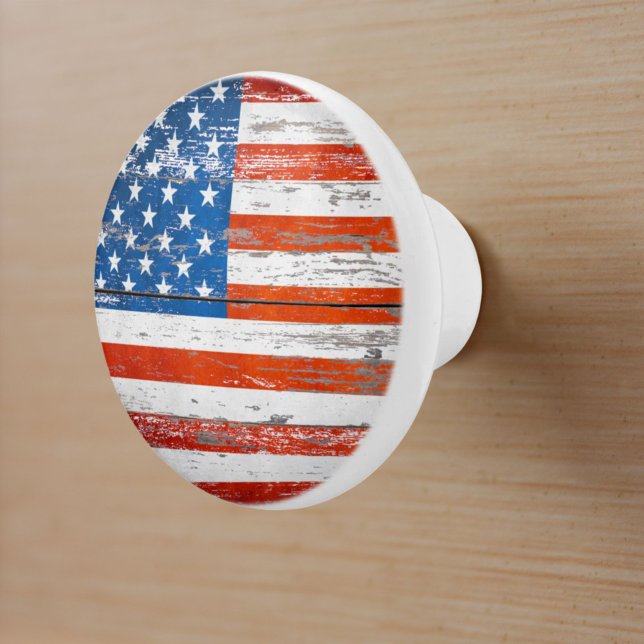 Bouton De Porte En Céramique Drapeau rustique américain patriotique USA (Rustic United States American Patriotic USA Flag Ceramic Knob)