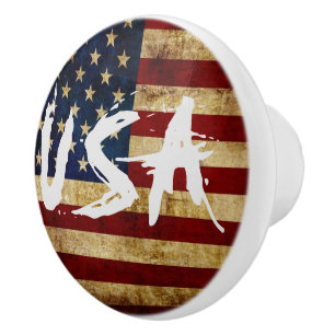 Bouton De Porte En Céramique Drapeau USA / Grunge