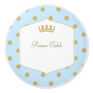 Bouton De Porte En Céramique Dresseur Prince Crown Pois Bleu & Or