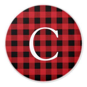 Bouton De Porte En Céramique Dresseur rustique Carré rouge et noir