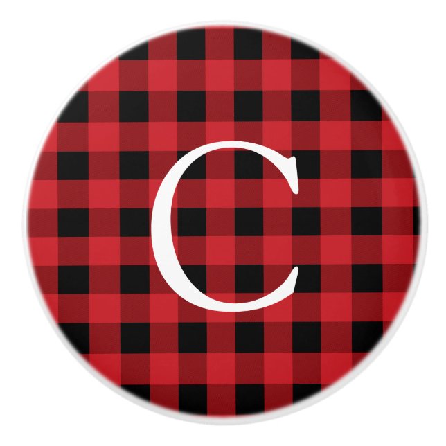 Bouton De Porte En Céramique Dresseur rustique Carré rouge et noir (Devant)