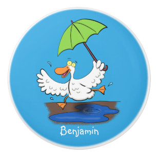 Bouton De Porte En Céramique Drôle canard avec parapluie dessin animé