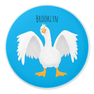 Bouton De Porte En Céramique Drôle curieuse dessin animé d'oie domestique