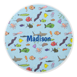 Bouton De Porte En Céramique Drôle des créatures marines dessin motif