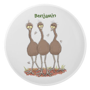 Bouton De Porte En Céramique Drôle dessin animé du trio australien emu