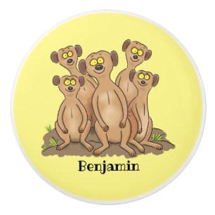 Bouton De Porte En Céramique Drôle dessin de la famille meerkat