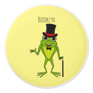 Bouton De Porte En Céramique Drôle grenouille avec chapeau dessus dessin animé