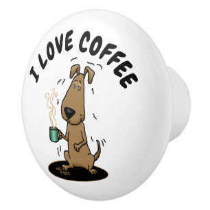 Bouton De Porte En Céramique Drôle Jittery Hound Dog sur Café
