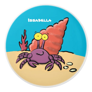 Bouton De Porte En Céramique Drôle mignon caricature pourpre crabe ermite