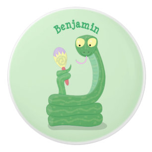Bouton De Porte En Céramique Drôle serpent vert avec caricature maraca