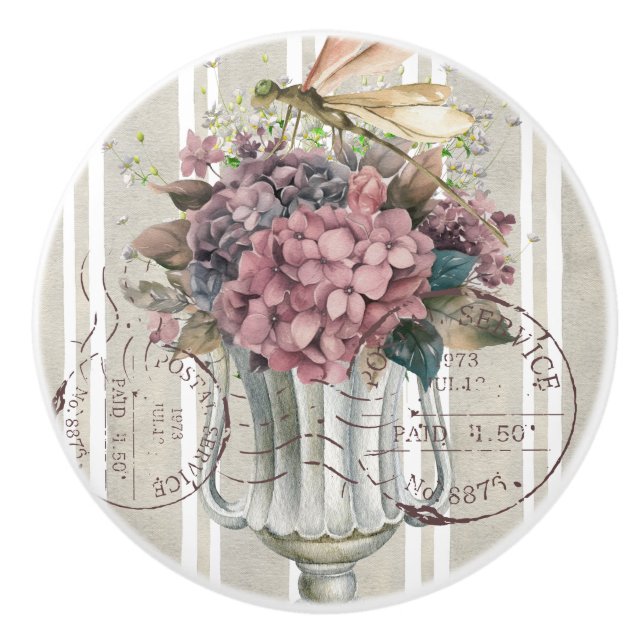 Bouton De Porte En Céramique Dusty botanical artwork Stripes and stamps cute (Devant)
