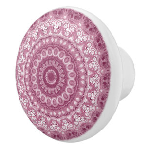 Bouton De Porte En Céramique Dusty Rose Mandala Motif Design