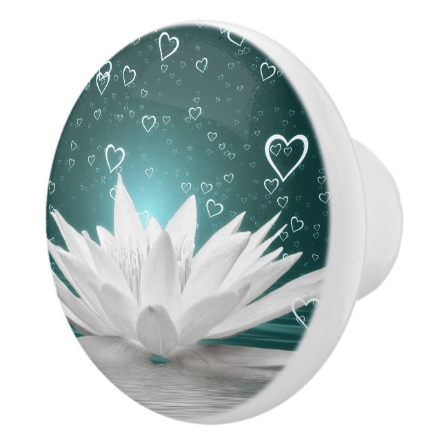 Bouton De Porte En Céramique Eau blanche Lily Lotus Coeurs de fleurs Dresser (Droite)