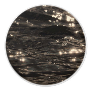Bouton De Porte En Céramique Eau sombre noir et or motif