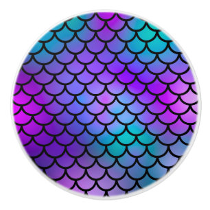 Bouton De Porte En Céramique Écailles de sirène bleue violet rose bleu Poisson