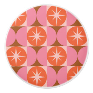 Bouton De Porte En Céramique Éclats de demi-siècle sur des cercles orange rose