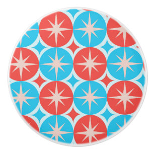 Bouton De Porte En Céramique Éclats de milieu de siècle sur des cercles bleus e