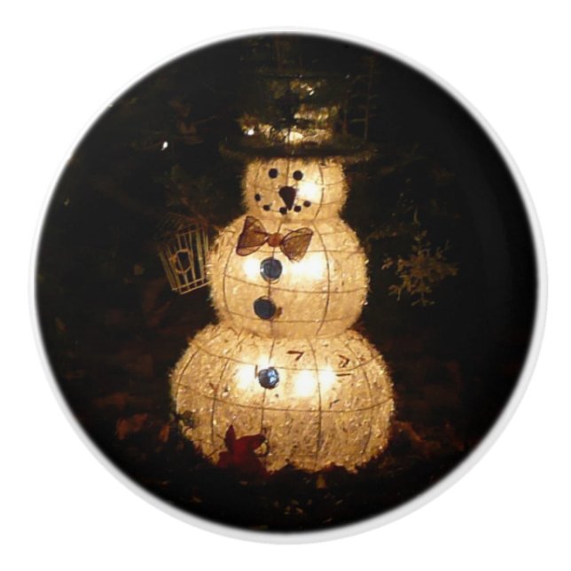 Bouton De Porte En Céramique Écran Luminaire Snowman (Devant)