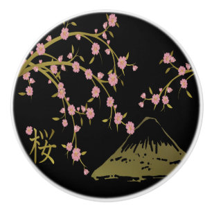 Bouton De Porte En Céramique Écran noir rose Sakura or noir