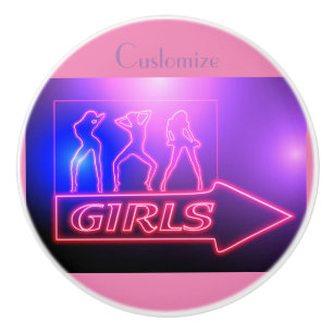 Bouton De Porte En Céramique Écrivez les filles roses de Neon Thunder_Cove