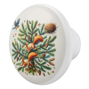Bouton De Porte En Céramique Écureuil amoureux des animaux des bois mignons