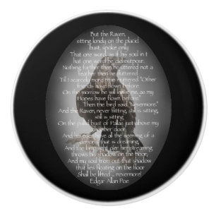 Bouton De Porte En Céramique Edgar Allan Poe poème avec aquarelle Raven Art