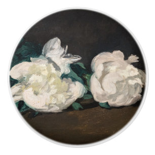 Bouton De Porte En Céramique Edouard Manet - Branche de pivoines blanches, séca