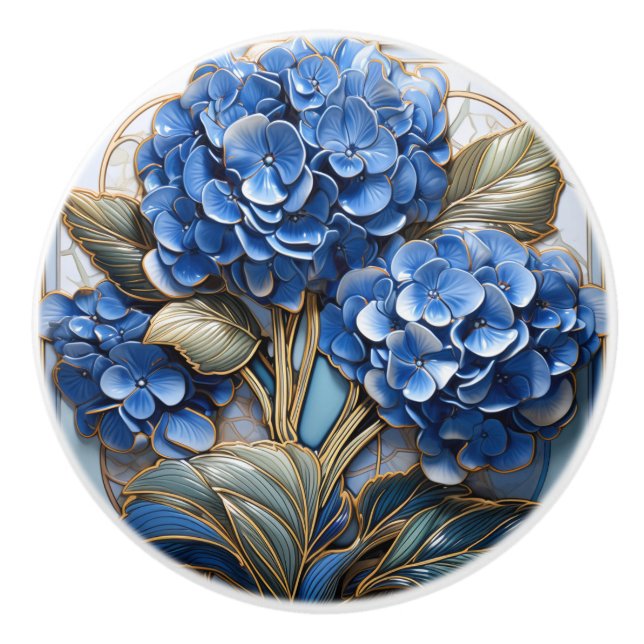 Bouton De Porte En Céramique Effet 3D Blue Hydrangea Flower (Devant)