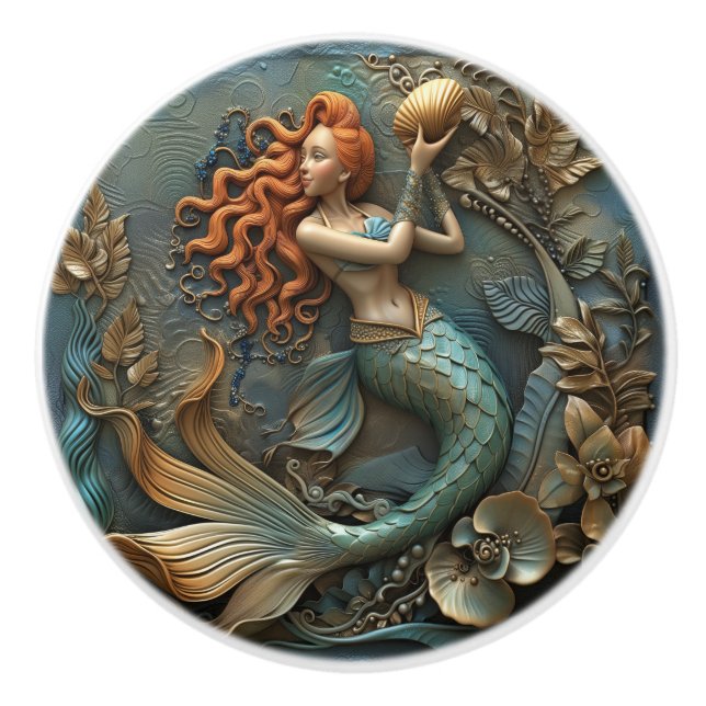 Bouton De Porte En Céramique Effet 3D Mermaid (Devant)