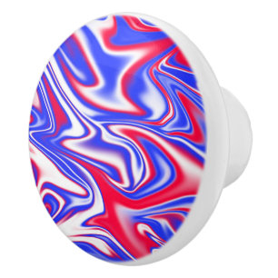 Bouton De Porte En Céramique Effet de marbre rouge blanc et bleu,