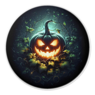 Bouton De Porte En Céramique Éffrayant nature brillant Halloween citrouille