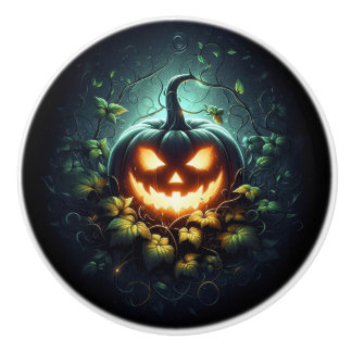 Bouton De Porte En Céramique Éffrayant nature brillant Halloween citrouille